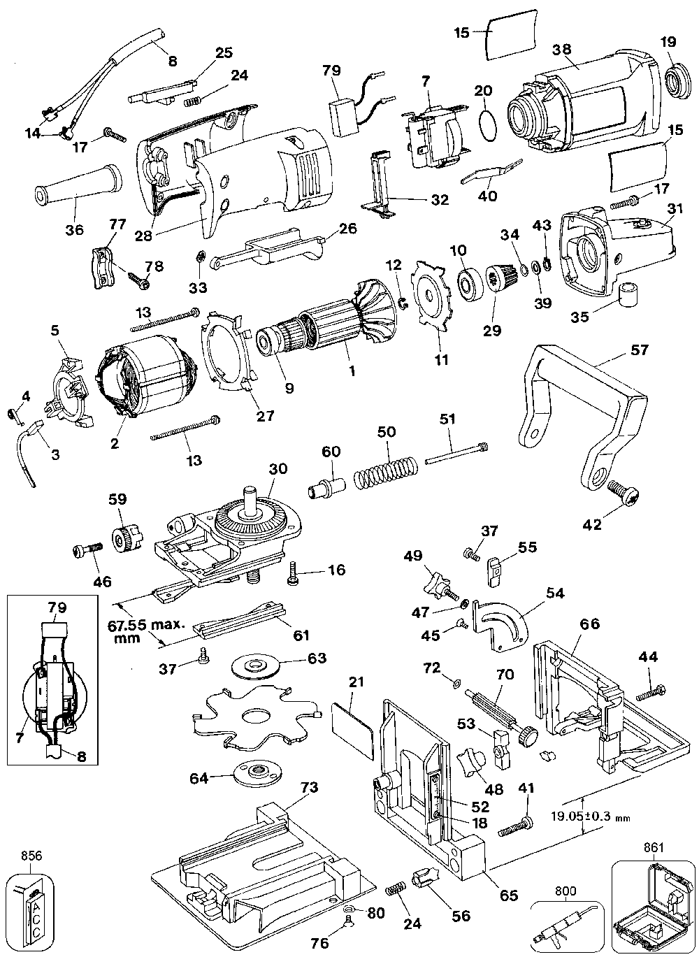 Exploded Diagram A Diagram and Parts List for MBR100-52 Type 2 Black and Decker Planer Jointer